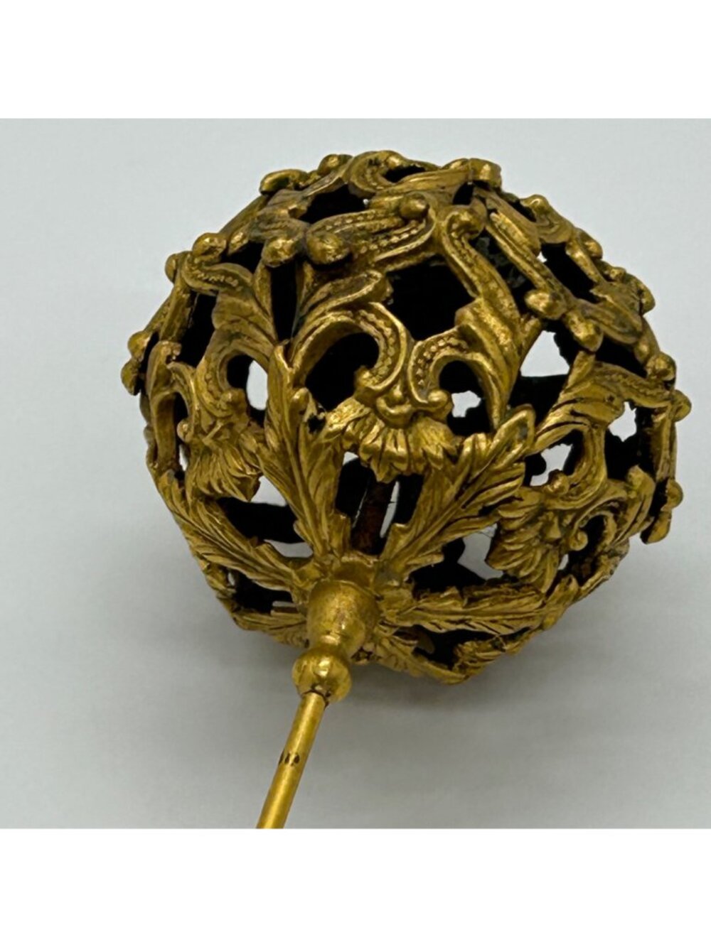 Antique Edwardian Hat Pin Gilded Brass Filigree Red Cabochon 1900s 9" READ - Picture 13 of 16